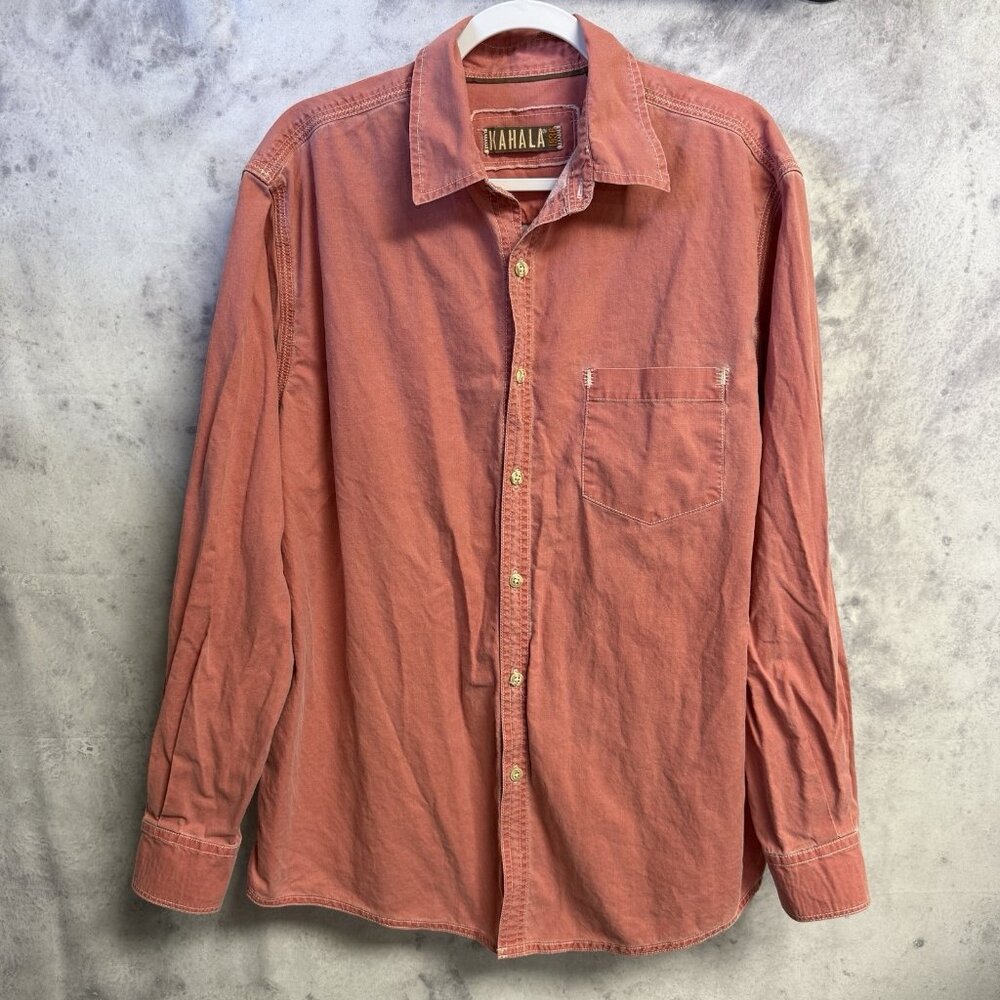 Kahala 1936 Button Up Shirt Mens L 25x30.5 Pink Long Sleeve
